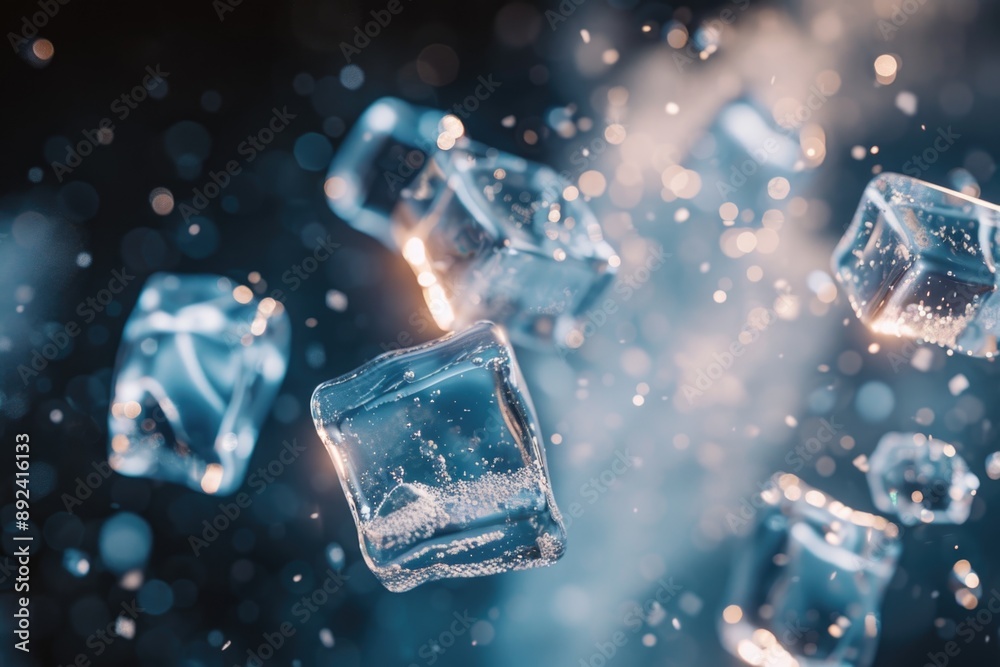 A group of ice cubes suspended in mid-air A group of ice cubes suspended in mid-air