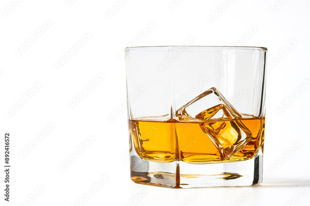 Glass of whiskey with ice cubes Glass of whiskey with ice cubes