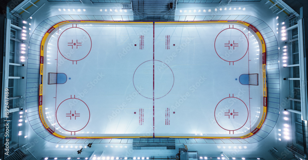 Ice hockey rink, aerial view from above. Generative AI
