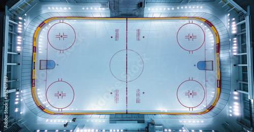 Obraz na płótnie Ice hockey rink, aerial view from above. Generative AI w salonie