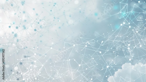 array of sky blue and soft grey dots connected by flowing lines, centered around a substantial text area