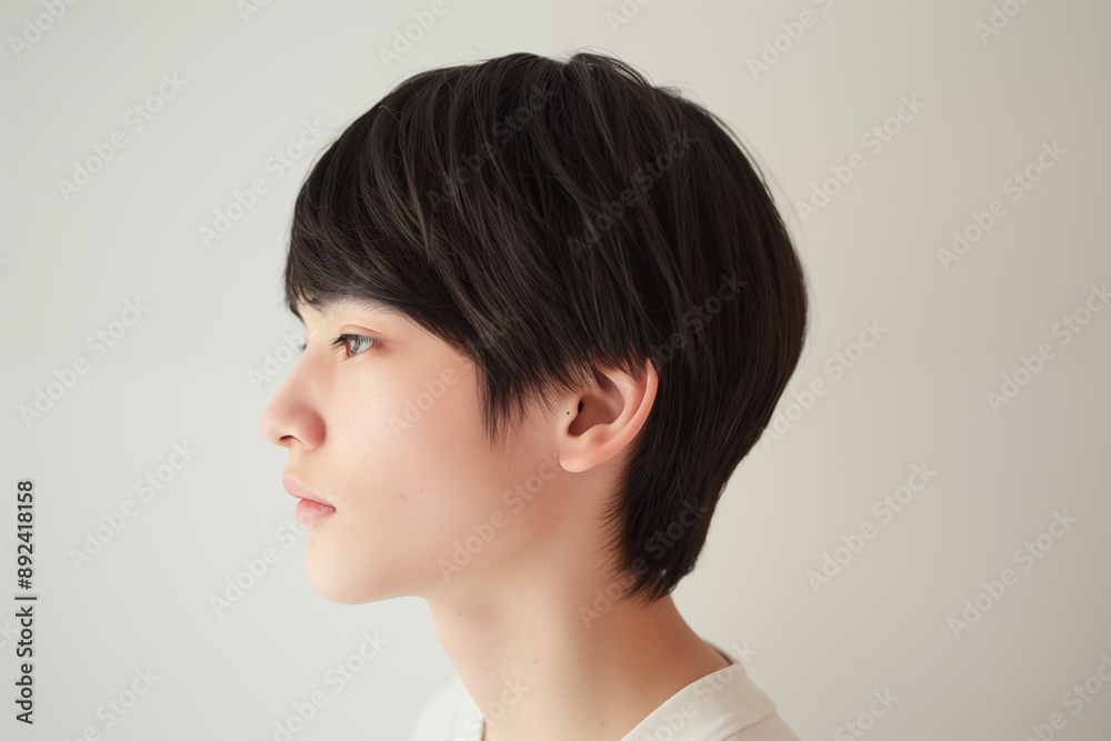 side profile of young japanese person with short hair side profile of young japanese person with short hair