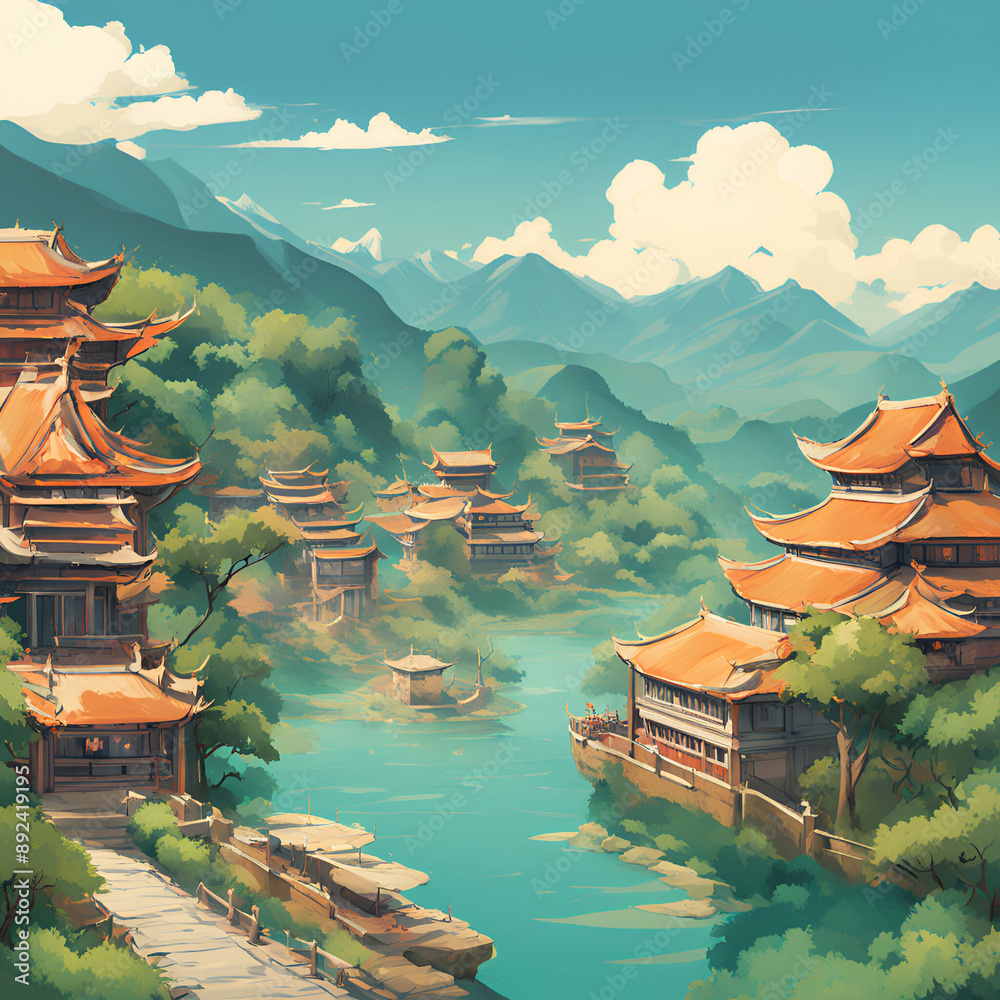 chinese temple in the mountains