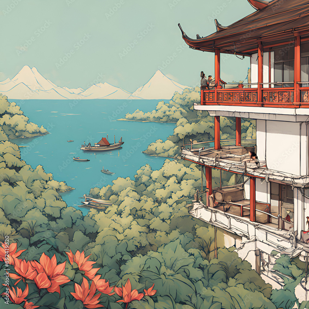 japanese garden in the morning