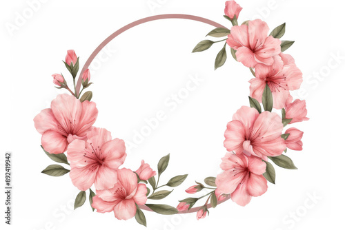 Beautiful pink floral wreath with watercolor design, perfect for invitations, greeting cards, and decorative elements. © enterdigital