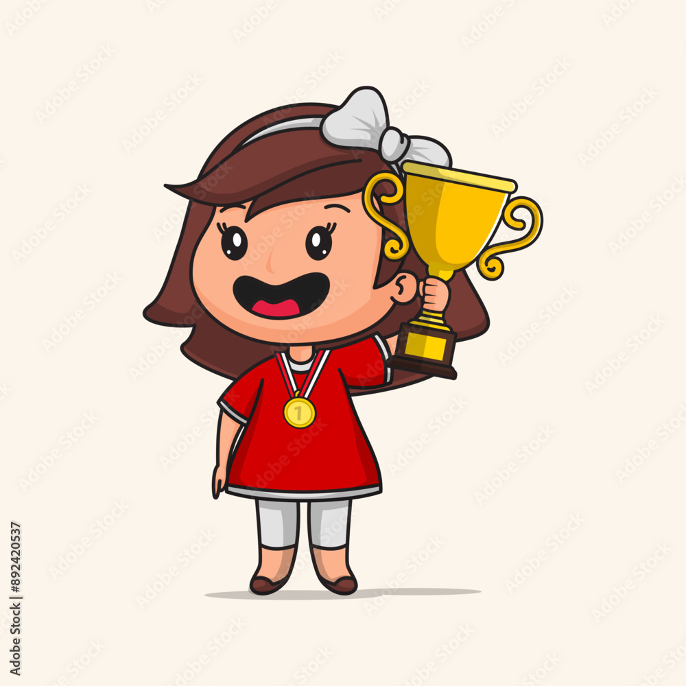cute girl cartoon. Indonesian independence day cute girl cartoon. Indonesian independence day