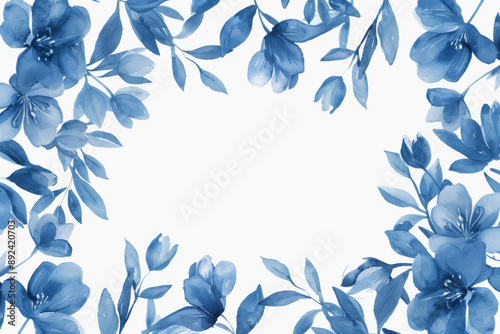 Elegant blue floral frame with a blank center, perfect for invitations, greeting cards, and decorative backgrounds.