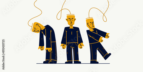 Social zombies vector concept, matrix and mind control, psychological dictatorship and totalitarian society and state, tyranny and restrictions, killing individuality.