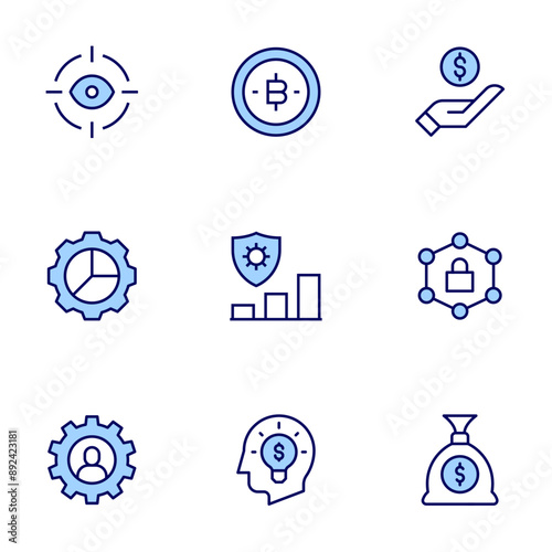 Business icons set. Line icons, doutone style, editable stroke, vector illustration. business, money, eye, pie chart, risk management, payment, omni channel, money bag. photo