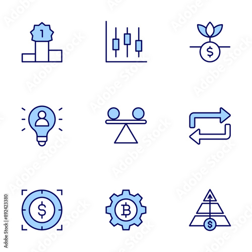 Business icons set. Line icons, doutone style, editable stroke, vector illustration. winner, user, target, stats, stability, setting, return, repeat, pyramid. photo