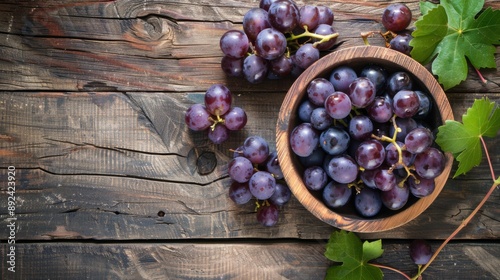 Grapes in Wooden Bowl on Wooden Table