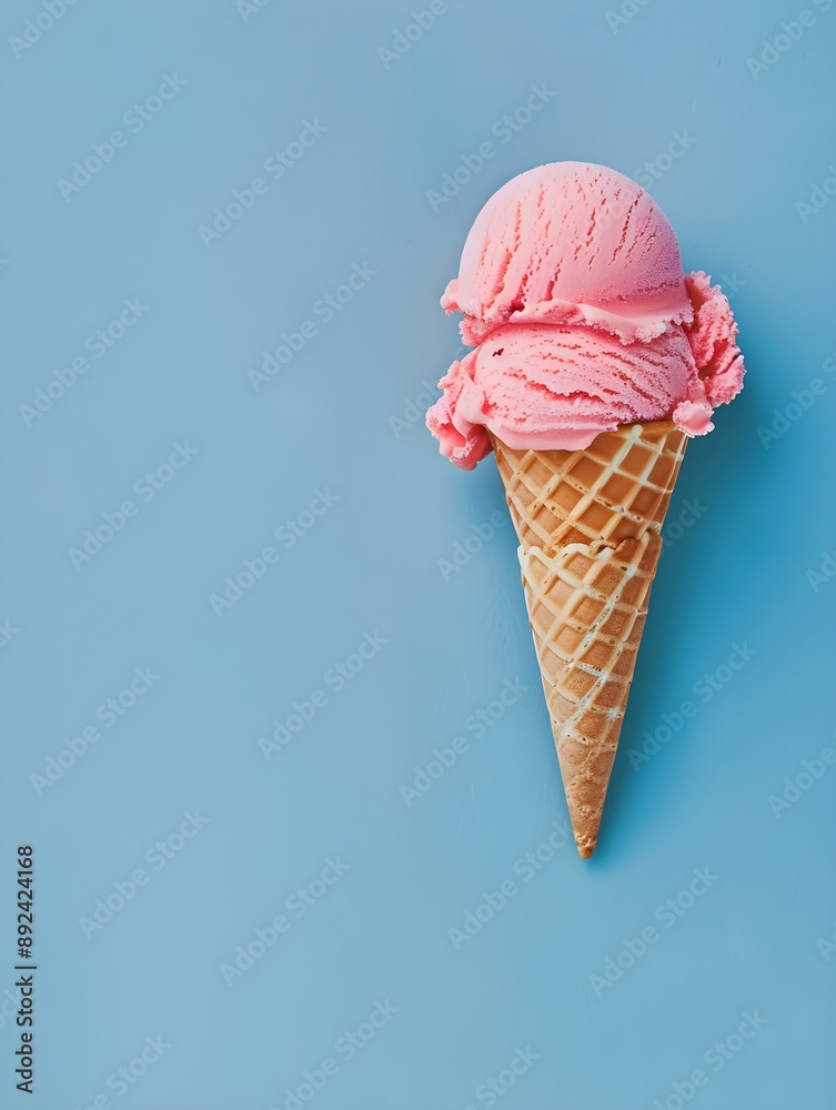 Blush Ice Cream Cone on a blue Background