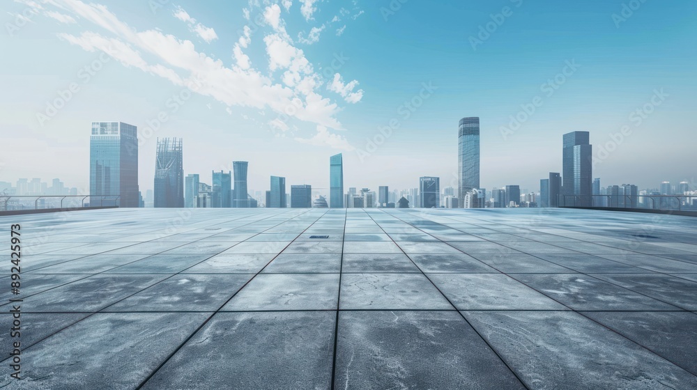Cityscape with Skyscrapers and Empty Concrete Space