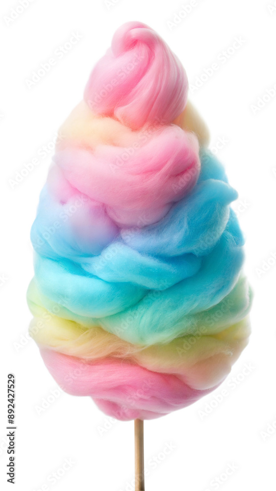 Rainbow Cotton Candy on a Stick Against a Transparent Background