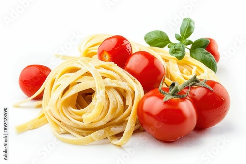 pasta with tomatoes on a white background - generative ai