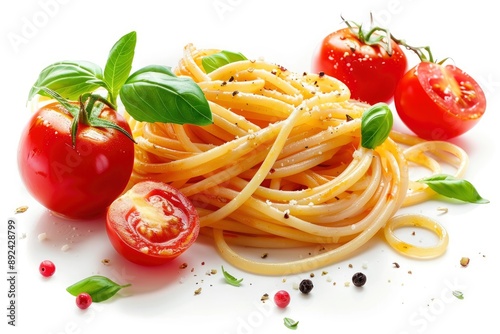 pasta with tomatoes on a white background - generative ai