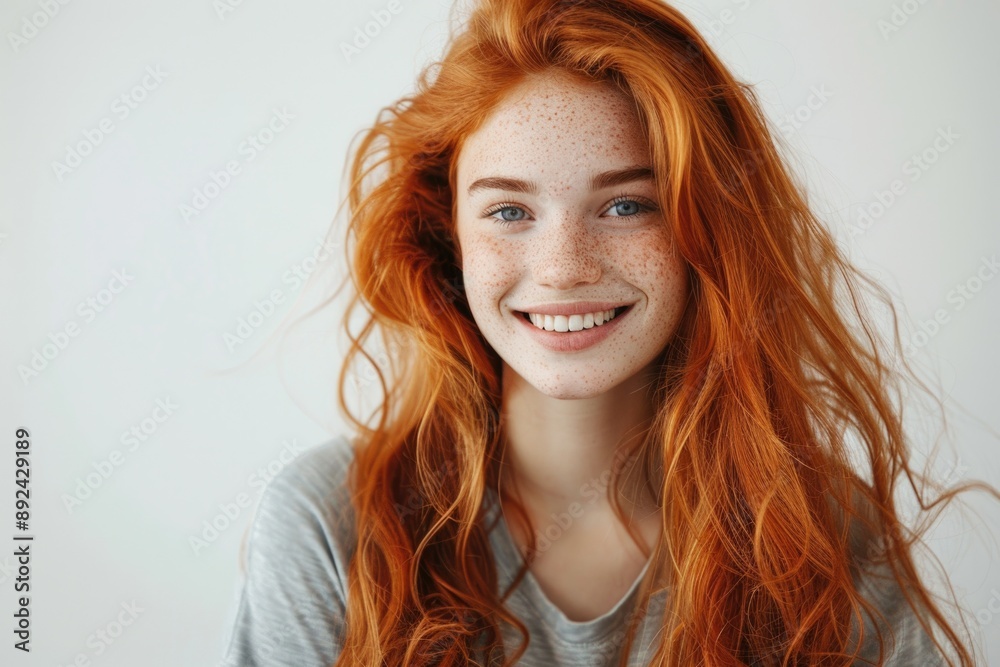 A happy woman with freckles and a warm smile A happy woman with freckles and a warm smile