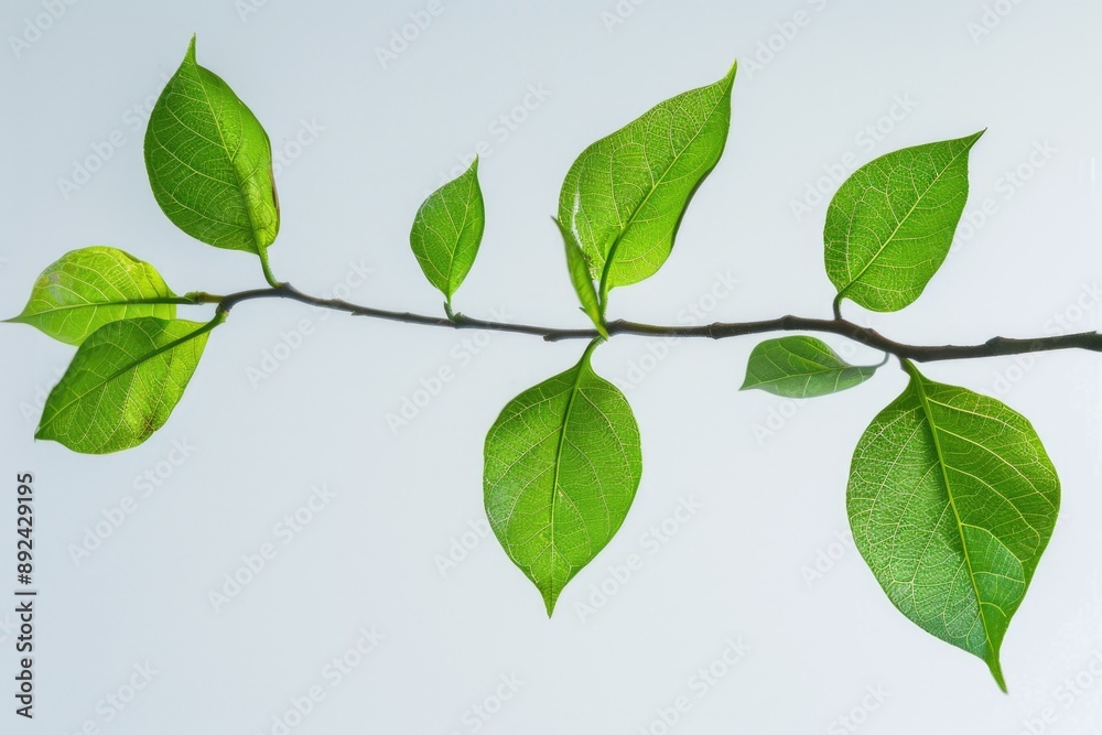 Naklejka premium A close-up shot of a tree branch with lush green leaves