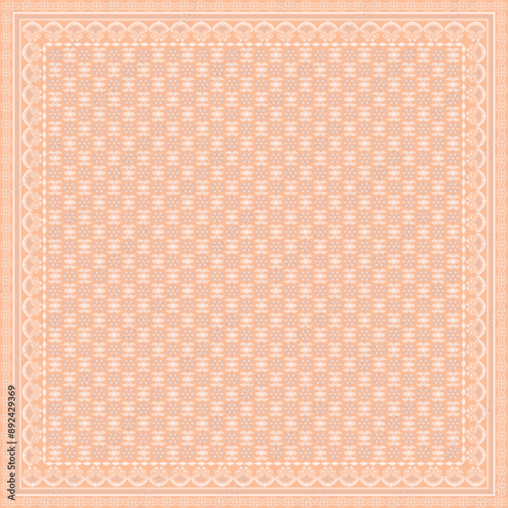 Hijab scarf flower abstract pattern.Ethnic geometric ornament with frame motif border hijab pattern.Design for fabric,print,scarves,shawl,kerchief,bandana,clothing,pareo,pillows,tablecloth,decoration.