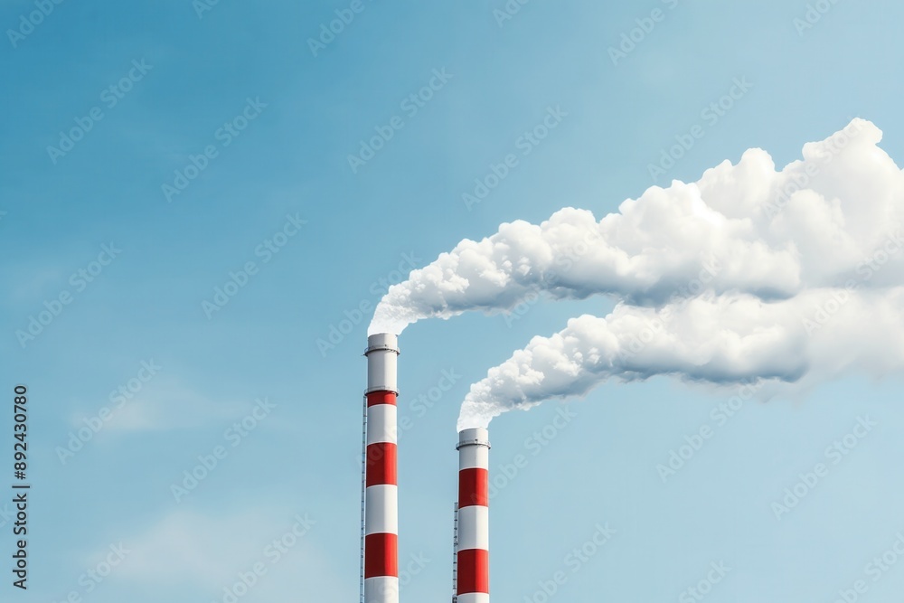 Industrial Emissions: Smoke Stacks Against Blue Sky Industrial Emissions: Smoke Stacks Against Blue Sky