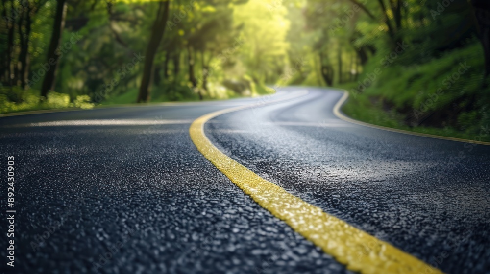 Fototapeta premium Asphalt Road Winding Through a Lush Forest