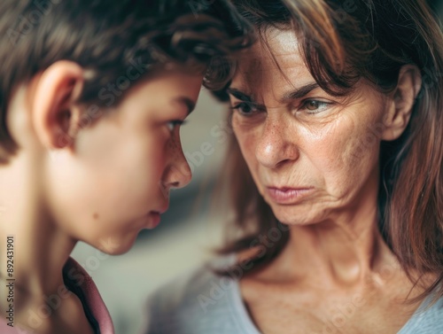 A mother and her child share a tender moment as they gaze into each other's eyes