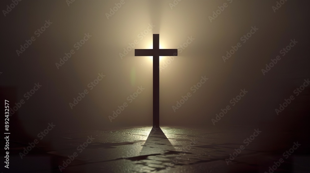 Naklejka premium Minimalist cross with a soft glow background