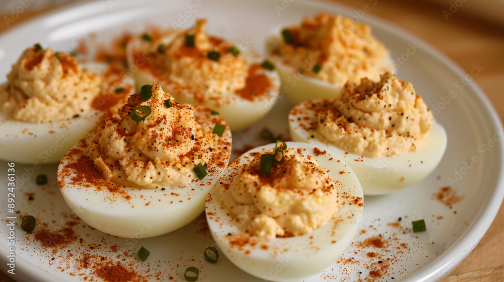 Freshly made deviled eggs with paprika sprinkle Freshly made deviled eggs with paprika sprinkle