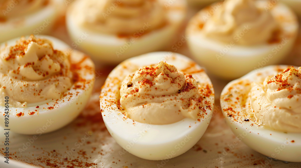 Freshly made deviled eggs with paprika sprinkle Freshly made deviled eggs with paprika sprinkle
