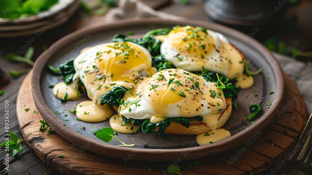 Freshly made eggs Florentine with hollandaise sauce Freshly made eggs Florentine with hollandaise sauce