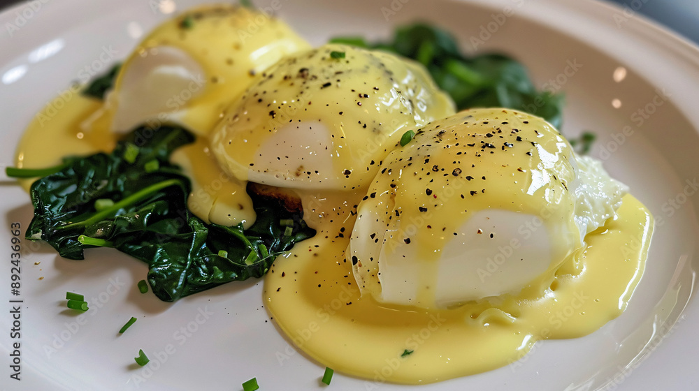 Freshly made eggs Florentine with truffle hollandaise Freshly made eggs Florentine with truffle hollandaise
