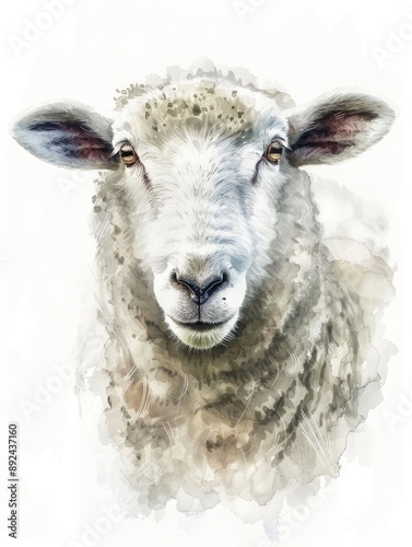 A whimsical watercolor illustration of a sheep's face, perfect for use in children's books, educational materials or as a decorative piece