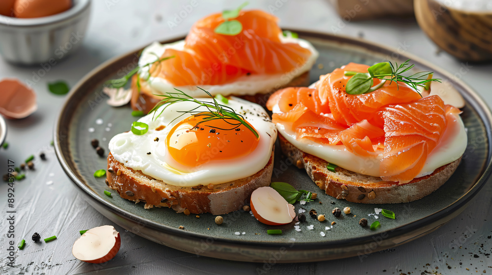 Freshly made eggs royale with smoked salmon Freshly made eggs royale with smoked salmon