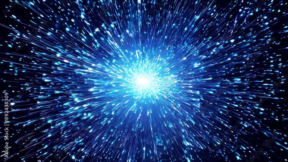 Blue Starburst Explosion: Cosmic Explosion of Light Particle - Black Background