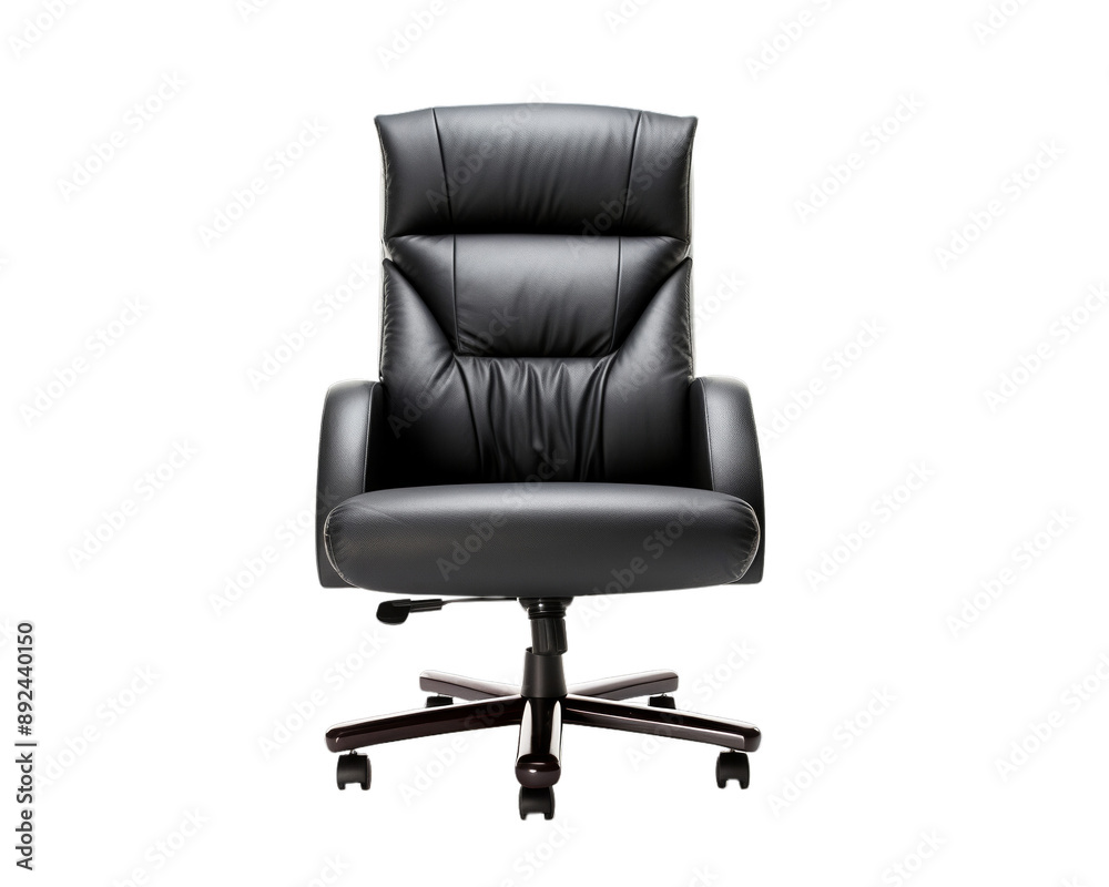 Ergonomic black leather office chair with high backrest and armrests, perfect for comfortable seating in a modern workspace. Ergonomic black leather office chair with high backrest and armrests, perfect for comfortable seating in a modern workspace.