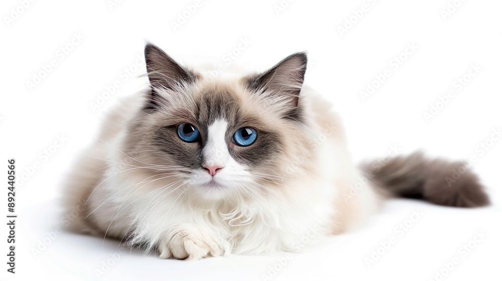 A Ragdoll cat with a happy smile, isolated on a white background. A Ragdoll cat with a happy smile, isolated on a white background.