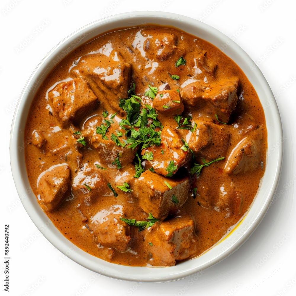 Creamy, flavorful paneer butter masala in a white bowl Creamy, flavorful paneer butter masala in a white bowl