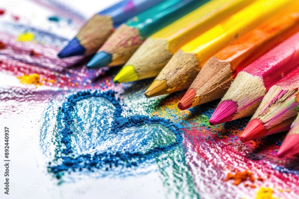 Fototapeta premium A set of colorful pencils with a heart drawn on one, perfect for creative projects and gift-giving
