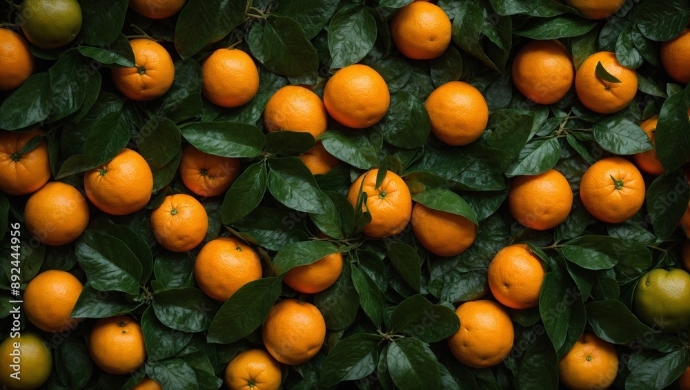 A symphony of citrus: A vibrant and refreshing image of ripe, juicy oranges nestled amongst lush green leaves, creating a captivating visual feast. A symphony of citrus: A vibrant and refreshing image of ripe, juicy oranges nestled amongst lush green leaves, creating a captivating visual feast.