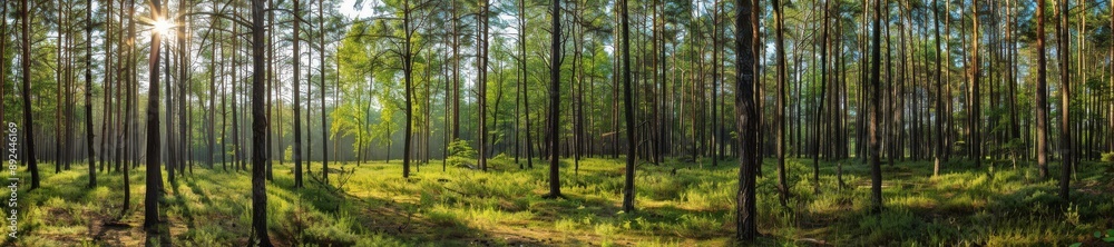 A forest with trees and sunlight. A forest with trees and sunlight.