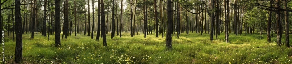 A forest with trees and sunlight. A forest with trees and sunlight.