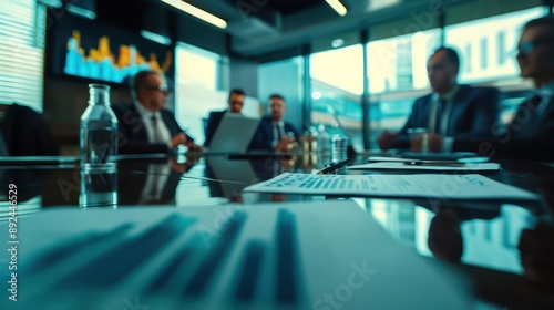 group of top-level executives engaged in a strategy meeting, reviewing key performance indicators and setting goals for the next year