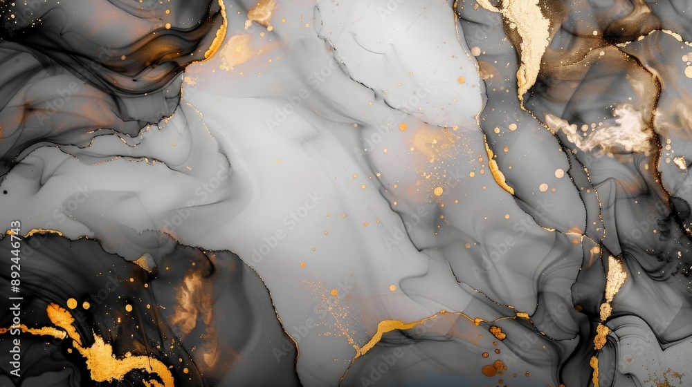 Obraz premium A painting of a black and gold swirl with gold specks