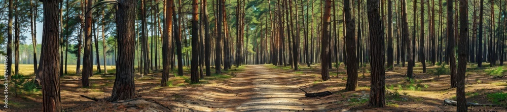 Fototapeta premium A forest with trees and sunlight.