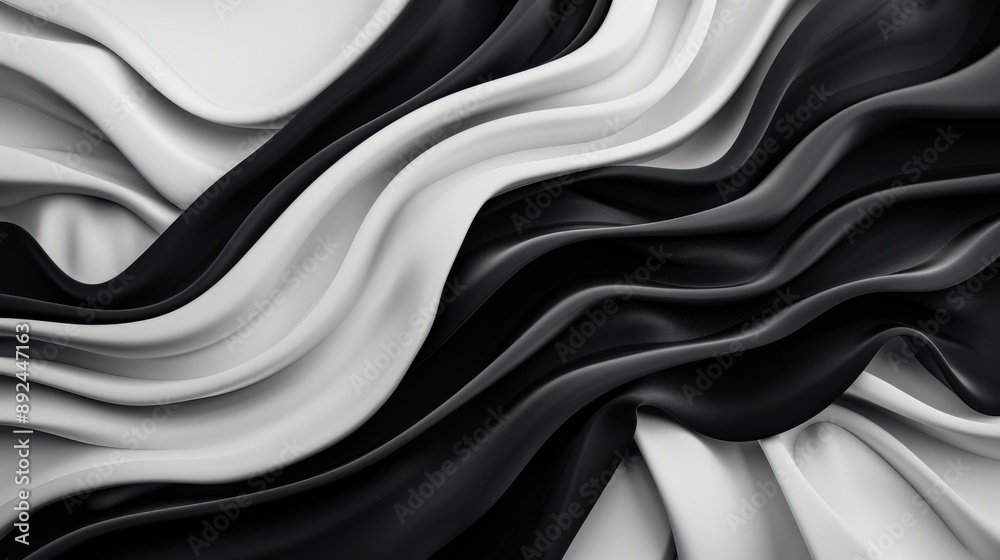 Obraz premium A black and white image of a long, flowing piece of fabric