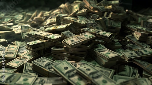 big pile of money american dollar bills without shadow 3d. 