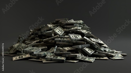 big pile of money american dollar bills without shadow 3d. 