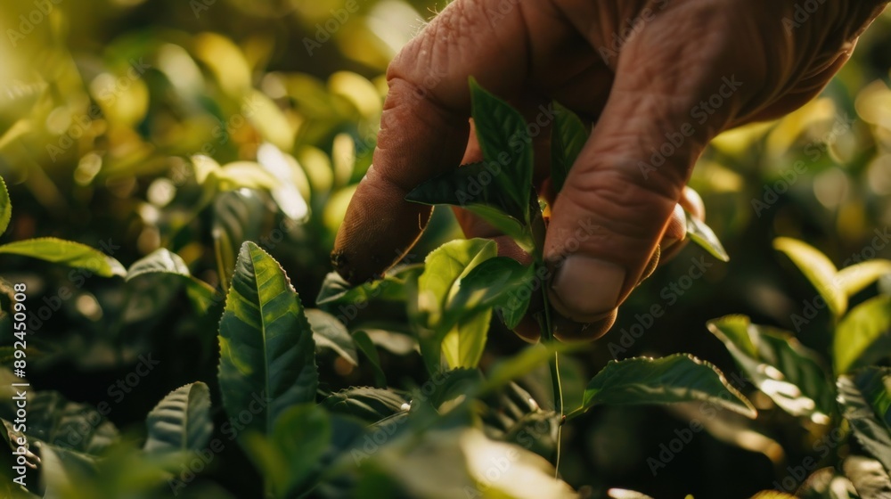 Close up hand of tea farmer picking tea leaves in the garden Close up hand of tea farmer picking tea leaves in the garden