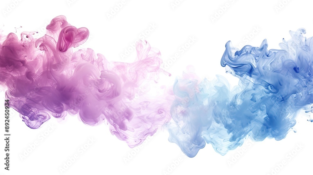 Vibrant Pastel Pink, Purple, and Blue Watercolor Paint Smoke Clouds on White Background. Abstract Ink Colors Splash Isolated Underwater with Copy Space. Vibrant Pastel Pink, Purple, and Blue Watercolor Paint Smoke Clouds on White Background. Abstract Ink Colors Splash Isolated Underwater with Copy Space.