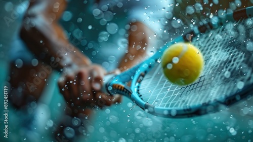 Close up of tennis ball being hit with racket, tennis ball serve